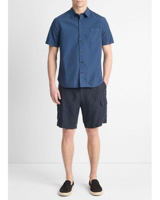 Vince Blue Garment Dye Cotton Poplin Button-Front Shirt for men