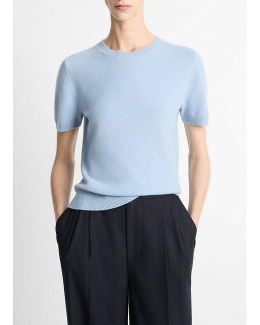 Vince Blue Wool & Cashmere-Blend Short-Sleeve Sweater