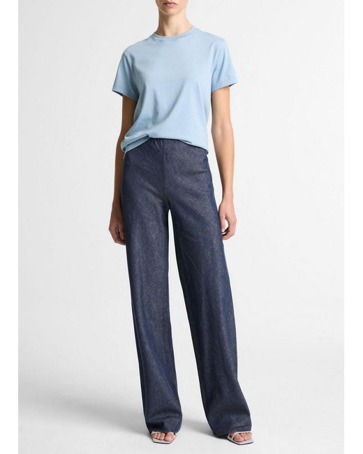 Vince Blue Colette High-Rise Cotton-Linen Chambray Bias Pant