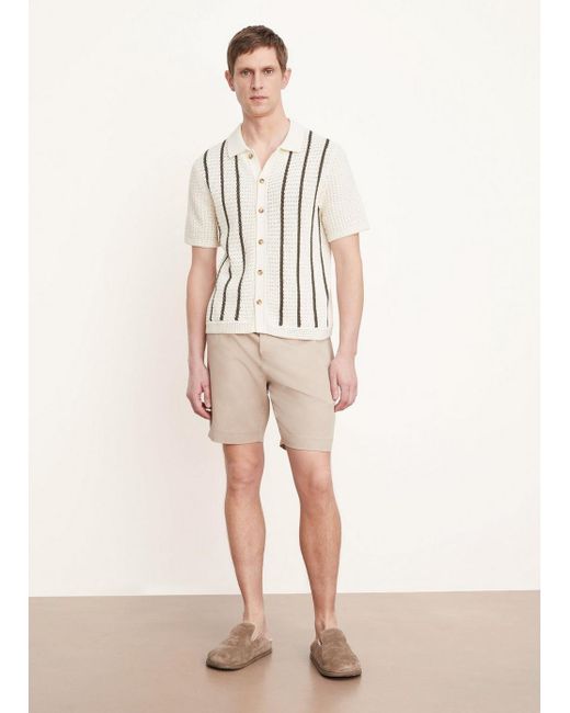 Vince Natural Crochet Stripe Short-sleeve Button-front Shirt, Beige, Size L for men