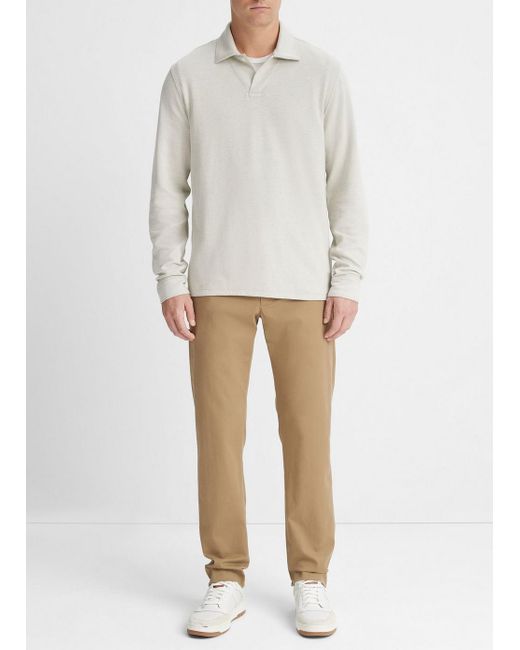 White Long Sleeve Polo Shirt with Beige Pants