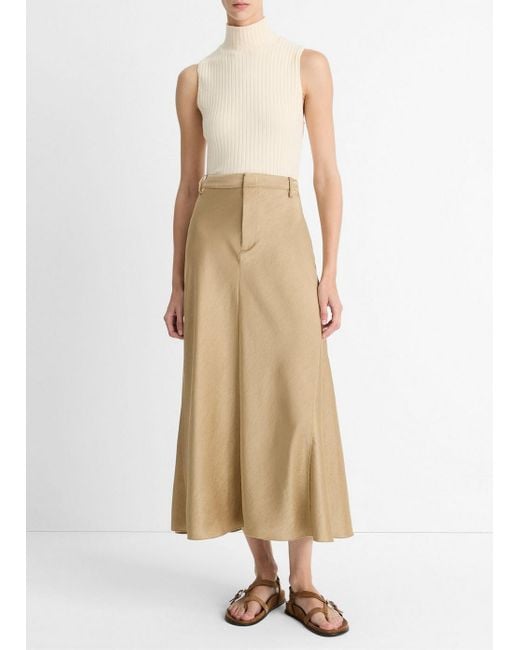 Vince Natural Ribbed Cotton-Blend Turtleneck Top