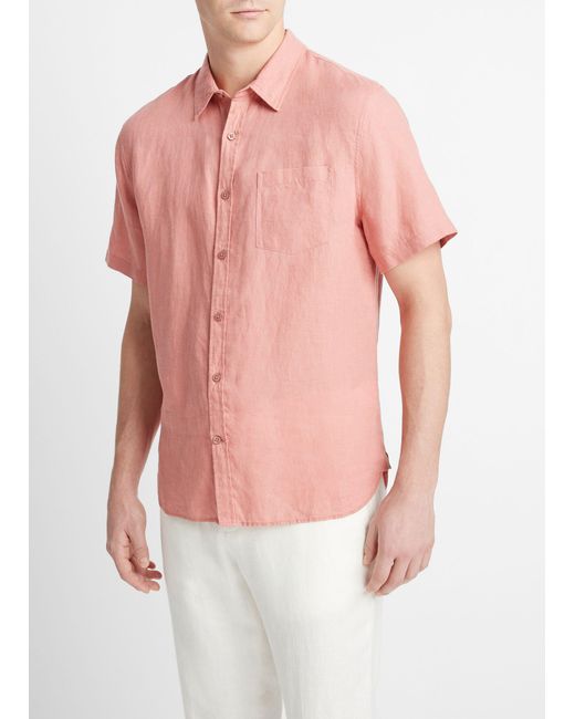 Vince Pink Linen Short-sleeve Shirt, Dusk, Size Xxl for men