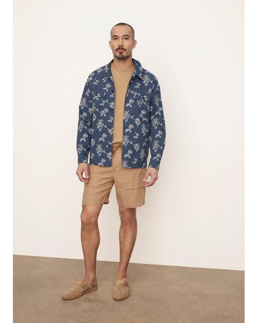 Vince Blue Ikat Floral-print Shirt Jacket, Grey, Size L