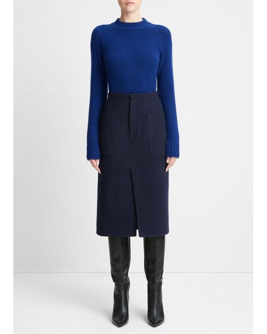 Vince Brushed Wool-blend Pencil Skirt, Blue, Size 00