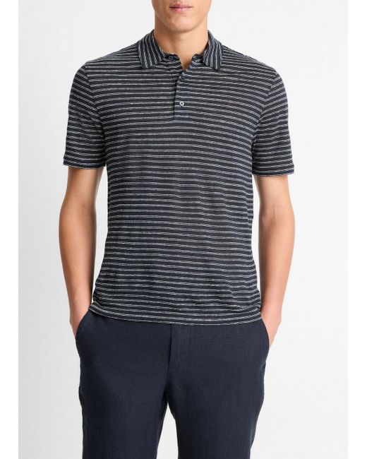 Vince Blue Striped Linen Jersey Polo Shirt for men