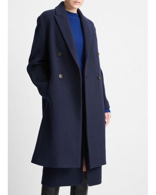 Vince Brushed Wool-blend Double-breasted Coat, Blue, Size Xl