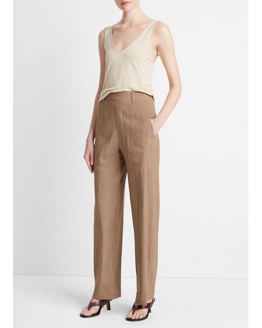 Vince Natural Linen-blend High-waist Pull-on Pant, Shale, Size S