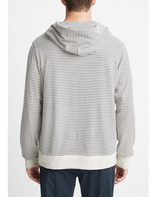 Vince Gray Striped Sueded Jersey Pullover Hoodie, Beige, Size S for men