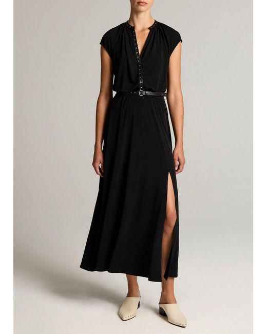 Vince Black Studded Matte Jersey Cap-Sleeve Dress