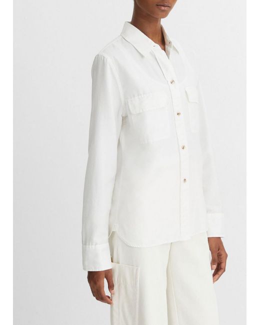 Vince Cotton-silk Utility Long-sleeve Shirt, White, Size M