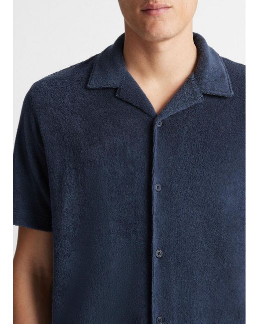 Vince Blue Pima Cotton Terry Cabana Shirt, Night Navy, Size M for men