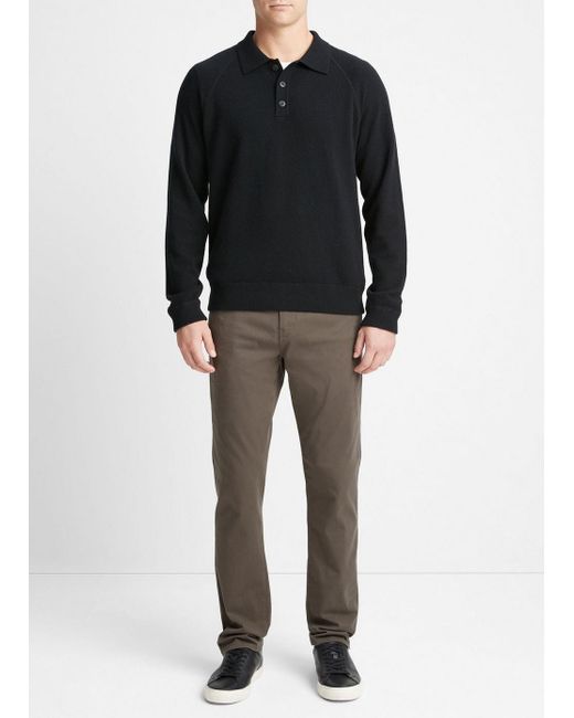 Vince Cashmere Long-sleeve Polo Sweater, Black, Size Xxl for men