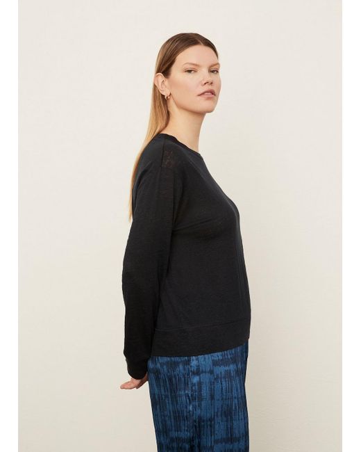 Vince Linen Long Sleeve Pullover T-shirt, Blue, Size 1xl