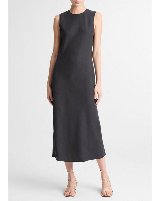 Vince Black Linen-Blend Bias-Cut Dress