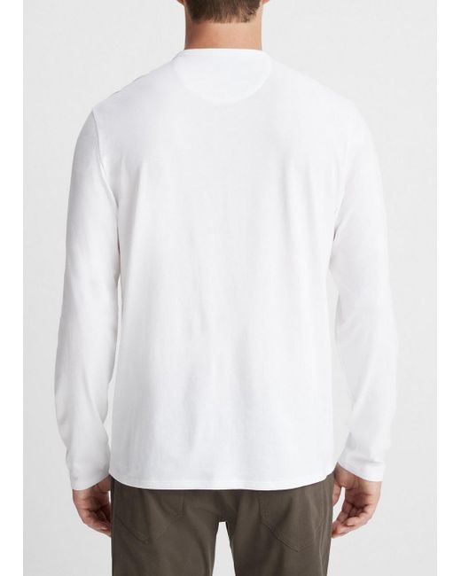 Vince Pima Cotton Long-sleeve Henley, White, Size S for men