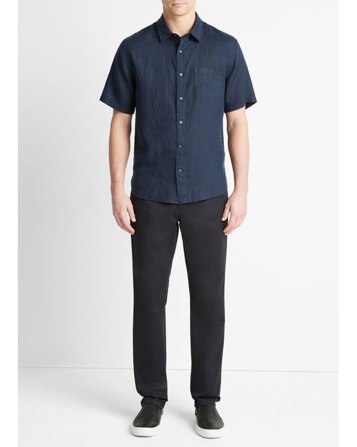 Vince Blue Linen Short Sleeve for men