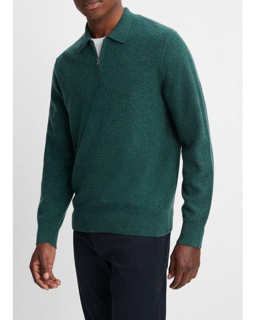 Vince Plush Cashmere Quarter-zip Sweater, Green, Size Xl for men