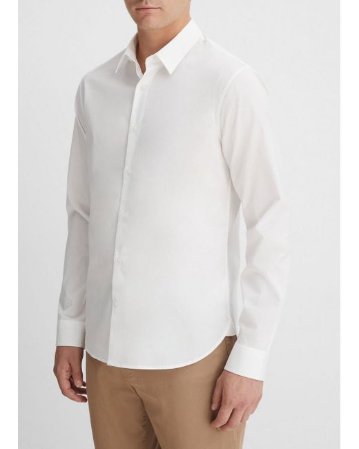 Vince Cotton Long Sleeve Shirt, Optic White, Size Xl for men