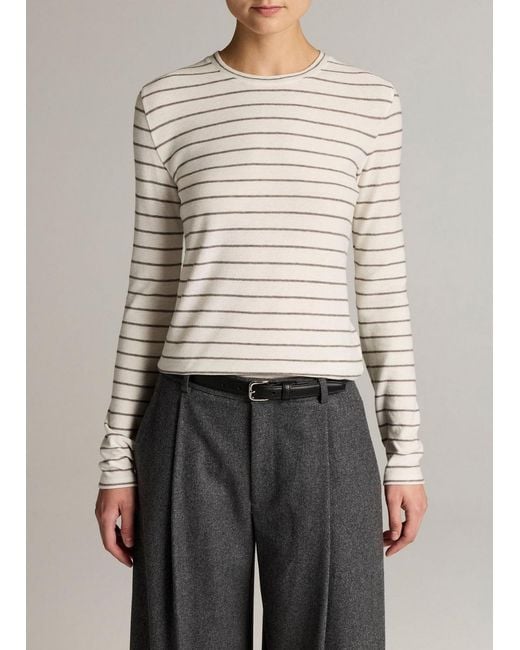 Vince Gray Striped Cotton Long-Sleeve T-Shirt