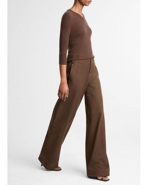 Vince Multicolor Italian Cotton Utility Double-Waist Wide-Leg Pant
