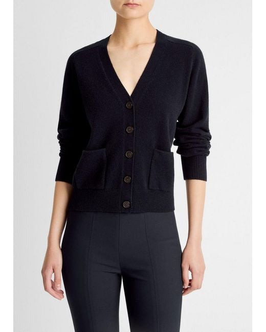 Vince Blue Wool & Cashmere-Blend Pocket V-Neck Cardigan