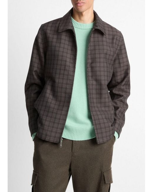 Vince Gray Plaid Wool-Blend Zip Jacket for men