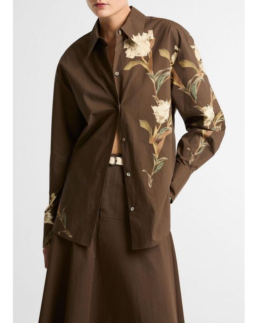 Vince Brown Placed Iris Cotton Button-Front Shirt