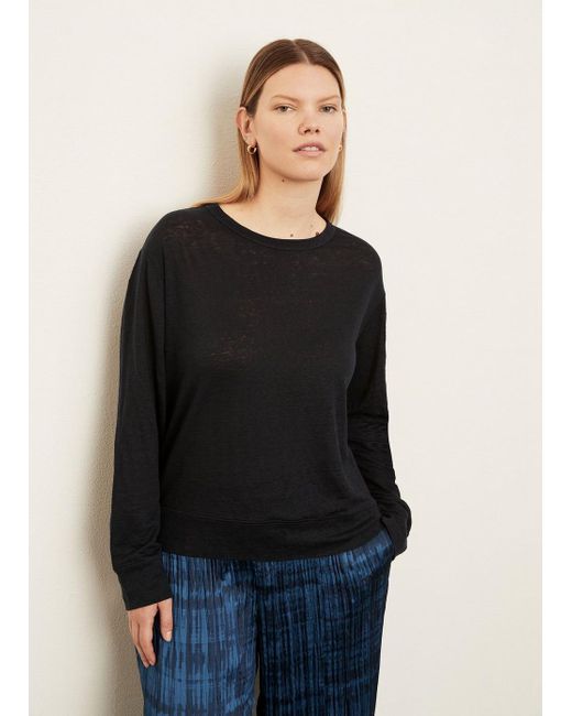 Vince Linen Long Sleeve Pullover T-shirt, Blue, Size 1xl