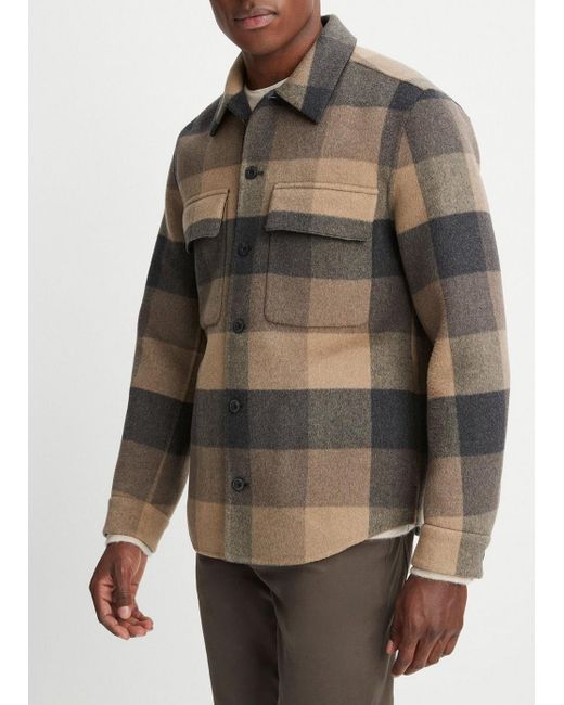Vince Plaid Splittable Wool-blend Shirt Jacket, Brown, Size S for men