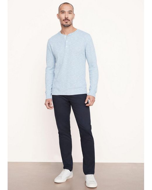 Vince Sun-faded Textured Thermal Henley, Blue, Size M for men