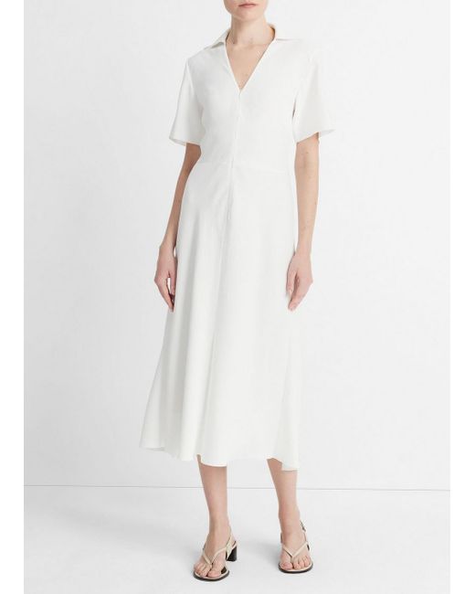 Vince Zip-front Polo Dress, Off White, Size 4