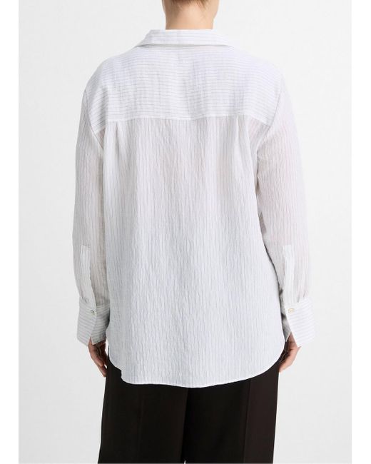 Vince Fine Stripe Relaxed Long-sleeve Shirt, Optic White/black Stripe, Size 1xl
