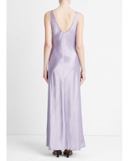 Vince Purple Satin V-neck Bias Maxi Dress, Wisteria, Size M