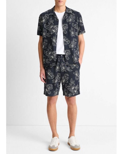 Vince Blue Line Floral Linen-Blend Beach Short for men