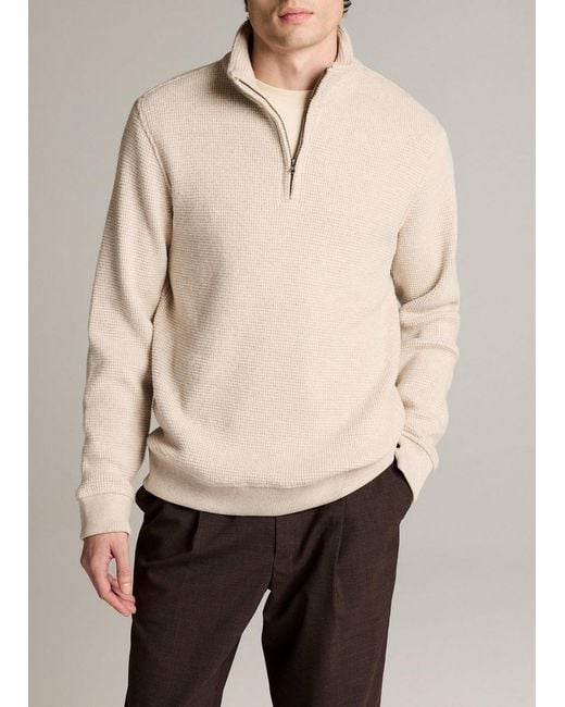 Vince Natural Brushed Cotton-Blend Waffle Quarter-Zip Pullover for men
