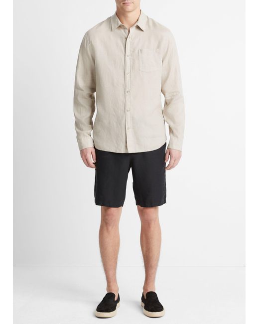 Vince Natural Linen Long-sleeve Shirt, Beige, Size S for men