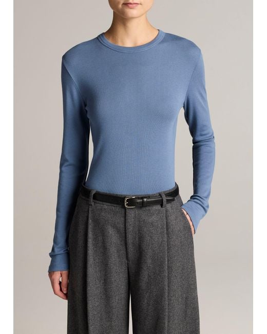 Vince Blue Essential Pima Cotton-Blend Long-Sleeve T-Shirt