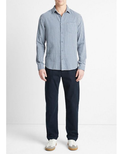 Vince Blue Mojave Plaid Cotton Long-sleeve Shirt, Deep Indigo/optic White, Size Xl for men