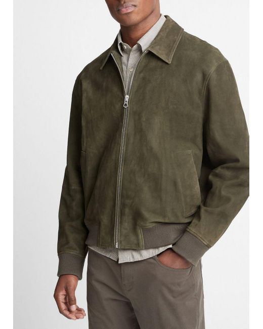 Vince Suede Bomber Jacket, Green, Size Xxl for men