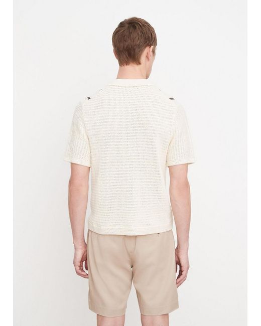 Vince Natural Crochet Stripe Short-sleeve Button-front Shirt, Beige, Size L for men