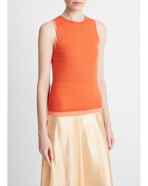Vince Orange Double-layer Knit Shell, Coral Combo, Size Xxs