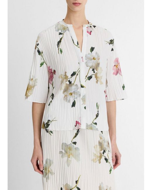 Vince Natural Wilted Peony Pleated Blouse