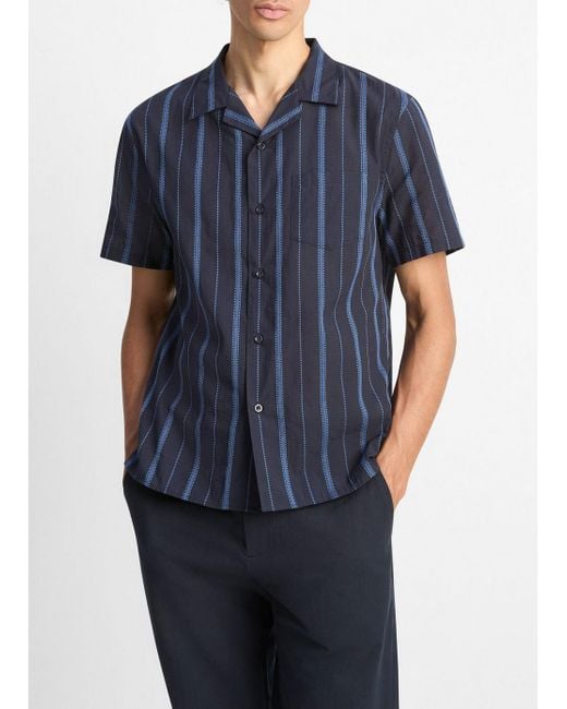 Vince Blue Deck Stripe Cotton Cabana Shirt for men