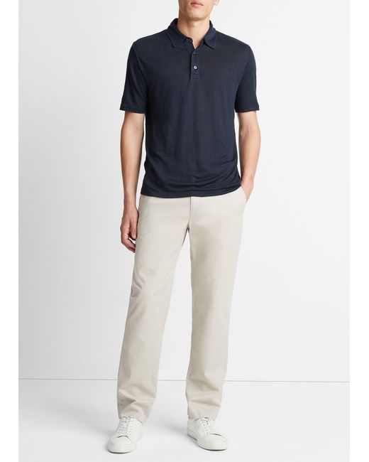 Vince Linen Polo Shirt, Coastal Blue, Size Xl for men