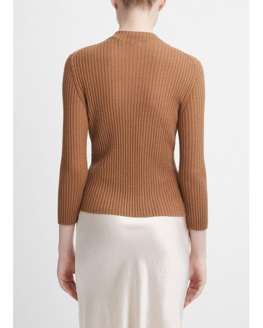 Vince White Ribbed Cashmere-silk Mock Neck Sweater, Brown, Size Xs