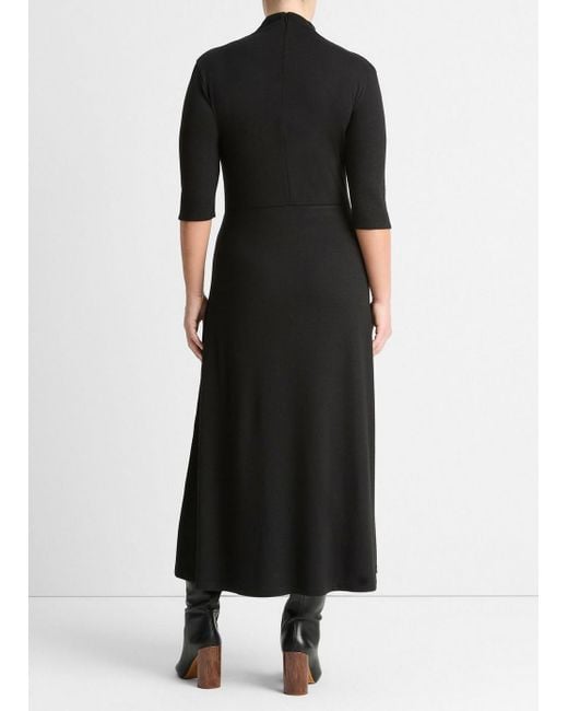 Vince Elbow-sleeve Turtleneck Dress, Black, Size 3xl