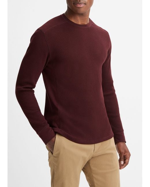 Vince Red Thermal Long-sleeve Crew Neck T-shirt, Pinot Vino, Size L for men