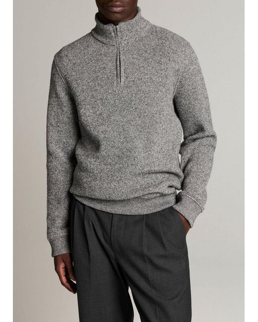 Vince Gray Brushed Cotton-Blend Waffle Quarter-Zip Pullover for men