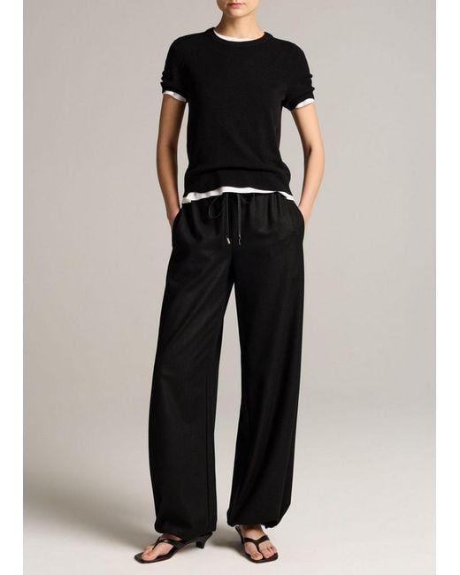 Vince Black Italian Wool-Blend Flannel Drawstring Pant